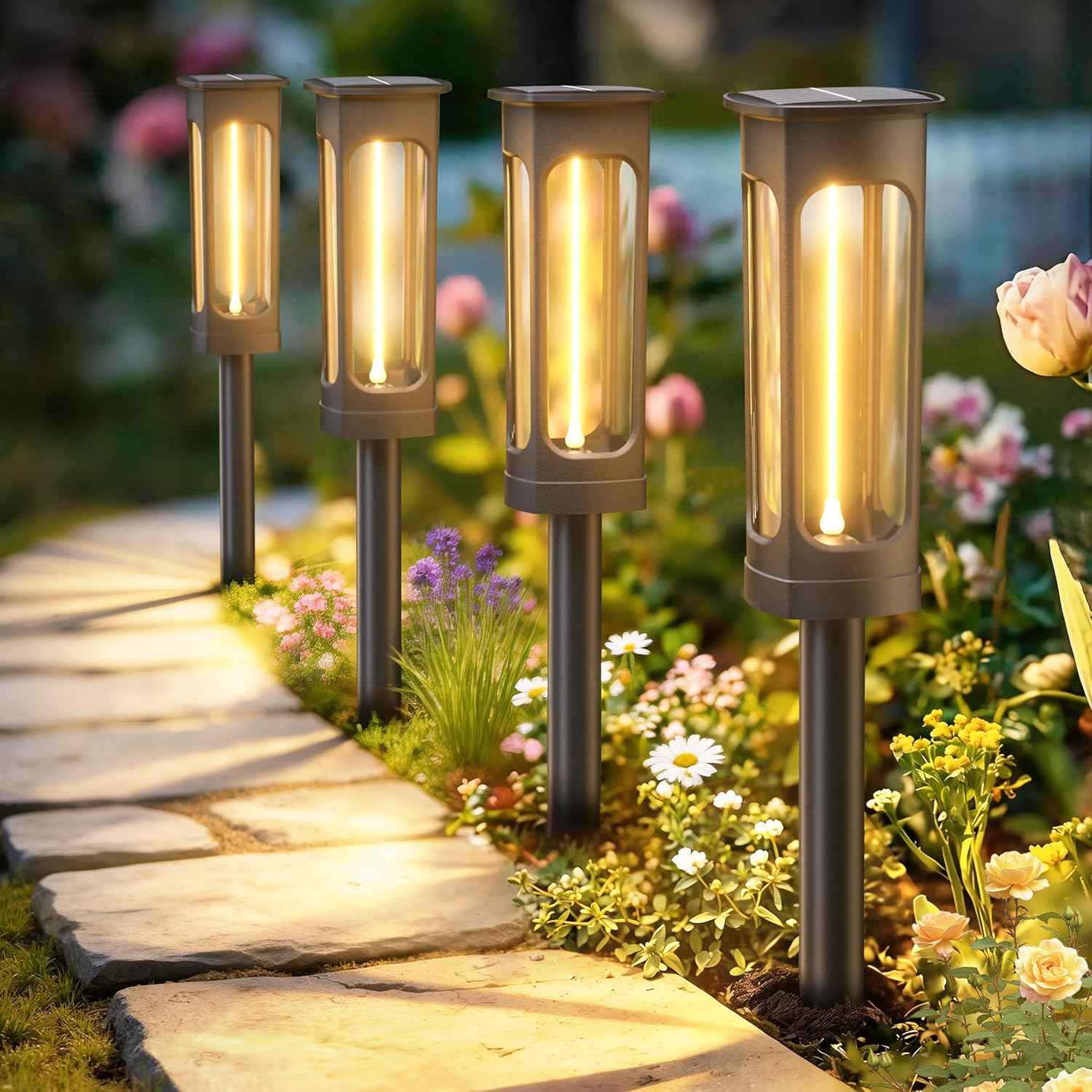 VOLISUN 8 Pack Solar Garden Pathway Lights LED Outdoor Waterproof | Solar Landscape Lighting Outdoor Waterproof, ,Warm Color Pathway Lights, Solar Garden Lights for Yard Lawn Driveway Walkway
