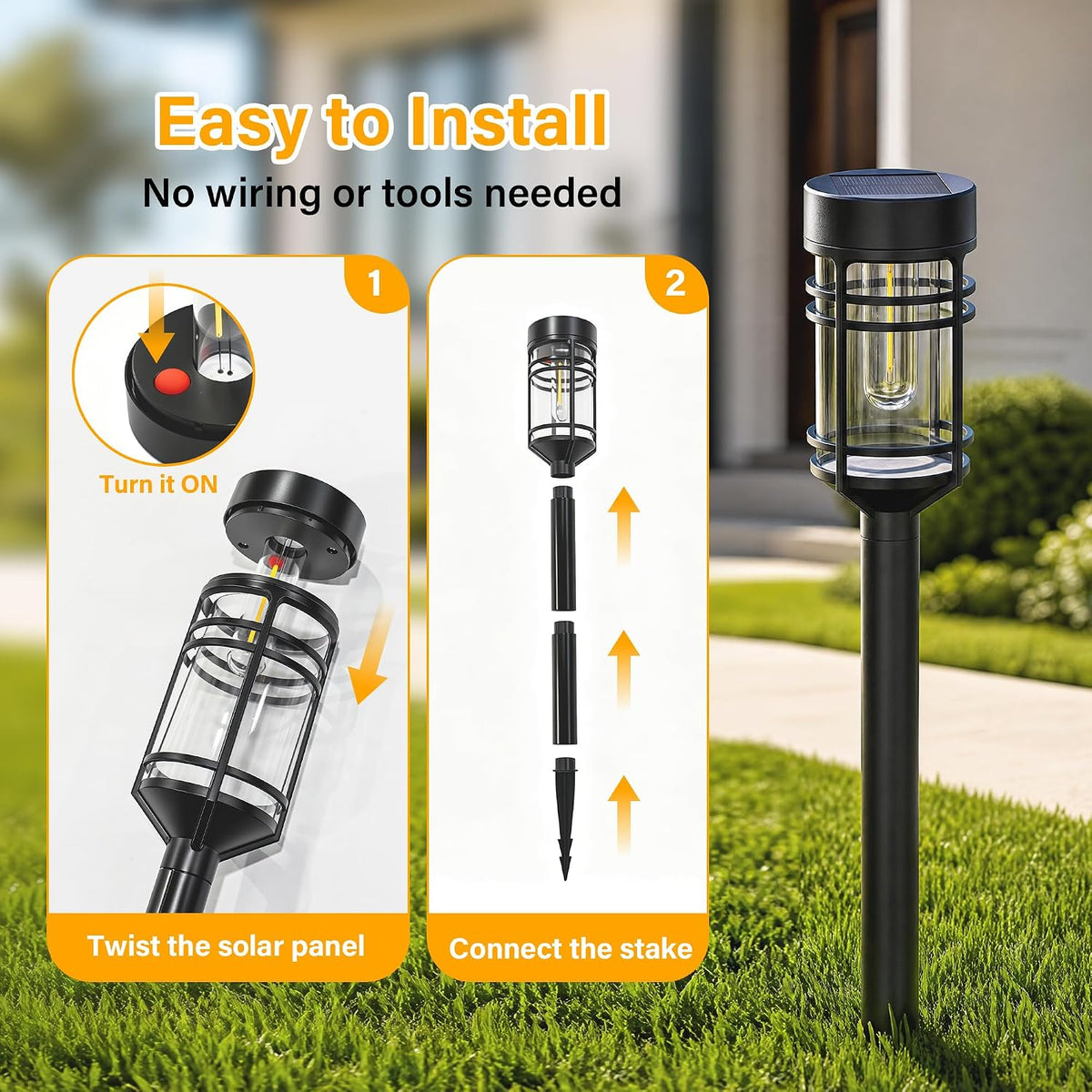 Ollny Solar Pathway Lights Outdoor 2 Packs, Solar Garden Lights IP65 Waterproof, LED Solar Powered Path Light Auto On/Off, Landscape Lighting for Yard Walkway Driveway Porch Outside Decor
