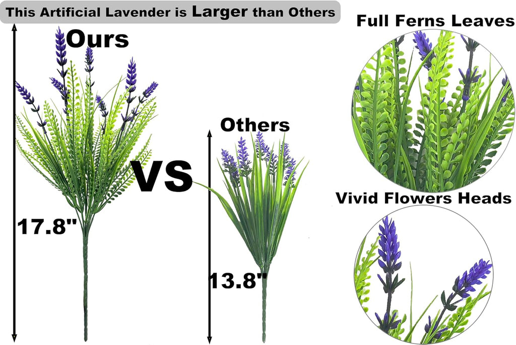 Artificial Plants Outdoor Faux Plants UV Resistant, 17.8" Realistic Faux Artificial Flowers Outdoor Fake Lavender with Monkey Grass Plastic Greenery Shrubs for Porch Garden Patio Window Box