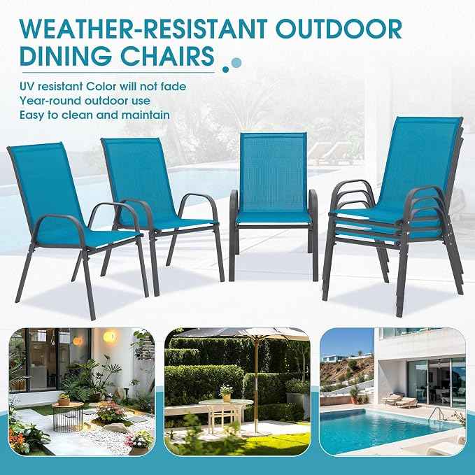 Outdoor Stackable Chairs Set of 6, Stacking Patio Chairs