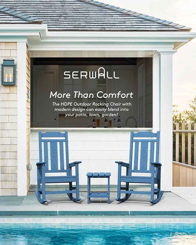 SERWALL Outdoor Rocking Chair Blue Set of 8, All Weather Patio Rocking Chair