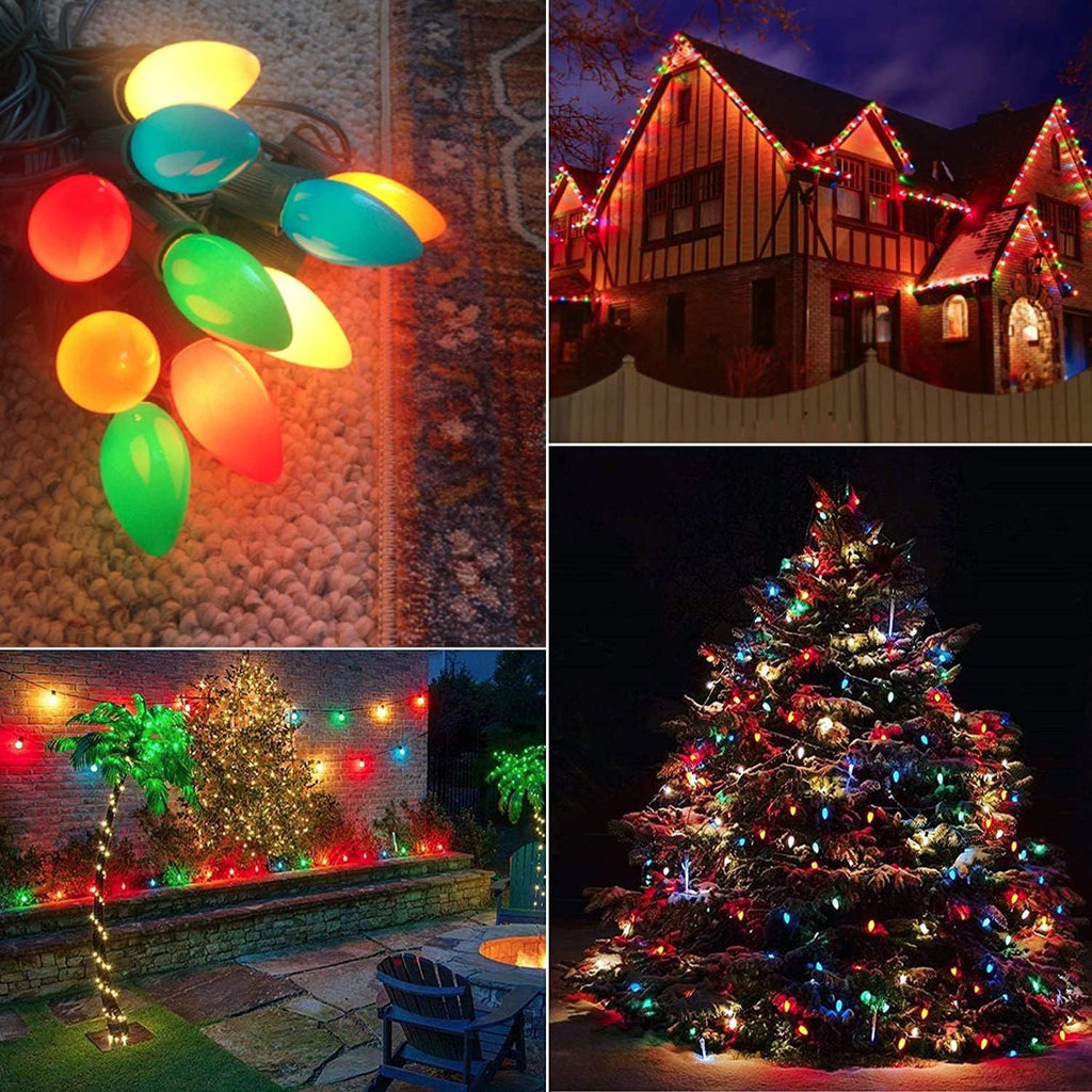 C7 LED Multicolor Christmas Lights Outdoor,25Ft Vintage Christmas String Lights with 27 C7 LED Multicolor Shatterproof Bulbs, Hanging Christmas Outdoor Lights for Xmas Tree Patio Party Roofline Garden
