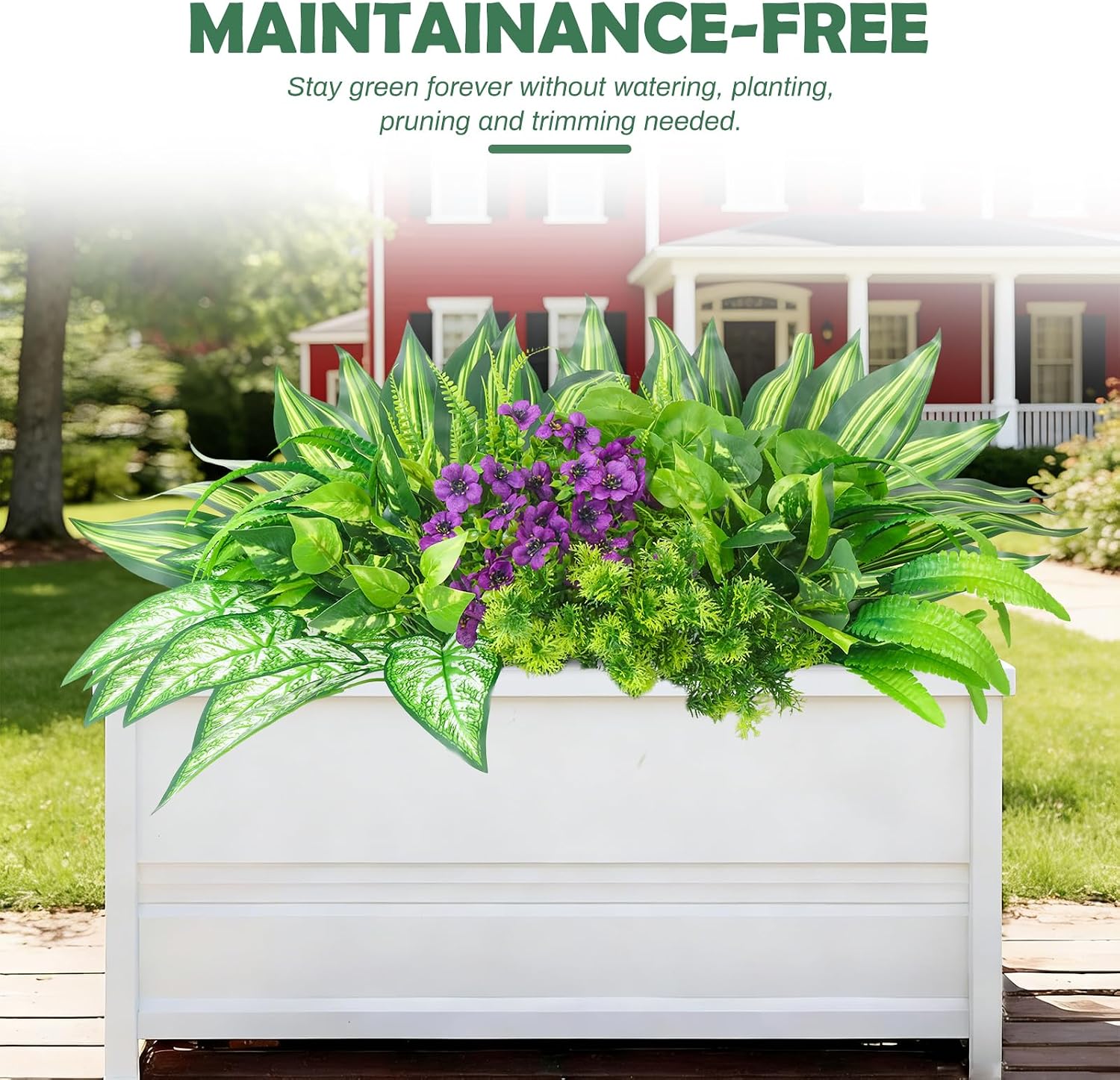 THKFUL 14Bundles Artificial Greenery Plants Outdoor Artificial Ivy Plants Faux Pothos Ferns Stems UV Resistant, Realistic Fake Shrubs Grasses Flowers Planter Filler for Window Box,Porch,Garden,Front