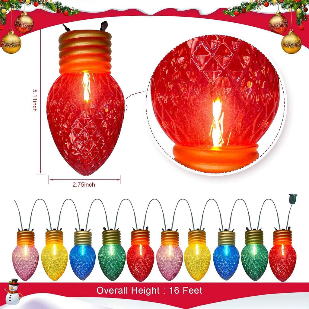 Giant Outdoor Christmas Lights, 16Ft Jumbo Christmas String Lights with 10 Large Strawberry Multicolored Bulbs, Connectable Outdoor Xmas Decorations Lights for Roof Patio Porch Garden Holiday Decor