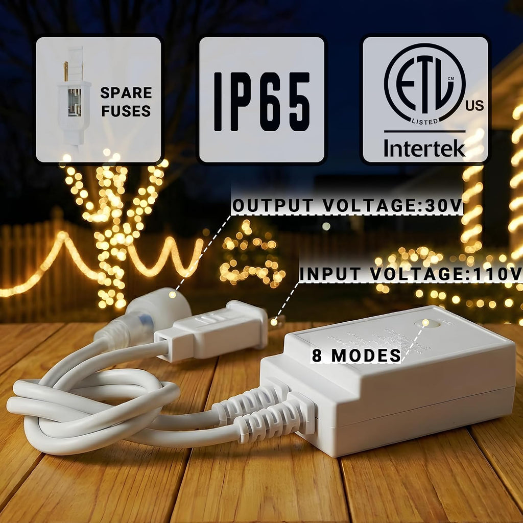 20ft Rope Lights For Outside, Connectable & Flexible Tube Lights with 8 Modes Controller,Waterproof Warm White LED Rope Lighting for Deck,Garden,Pool,Patio,Room Indoor & Outdoor Landscape Strip Light
