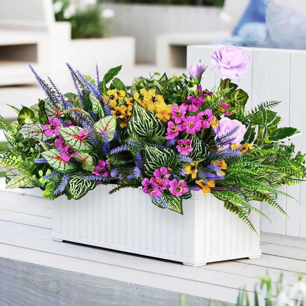 22Pcs Fake Greenery Stems Plants Outdoor UV Resistant Artificial Lavender Flowers fake bushes greenery shrubs for Indoor Outside Hanging Plants Garden Front Porch Patio Wedding Farmhouse Décor