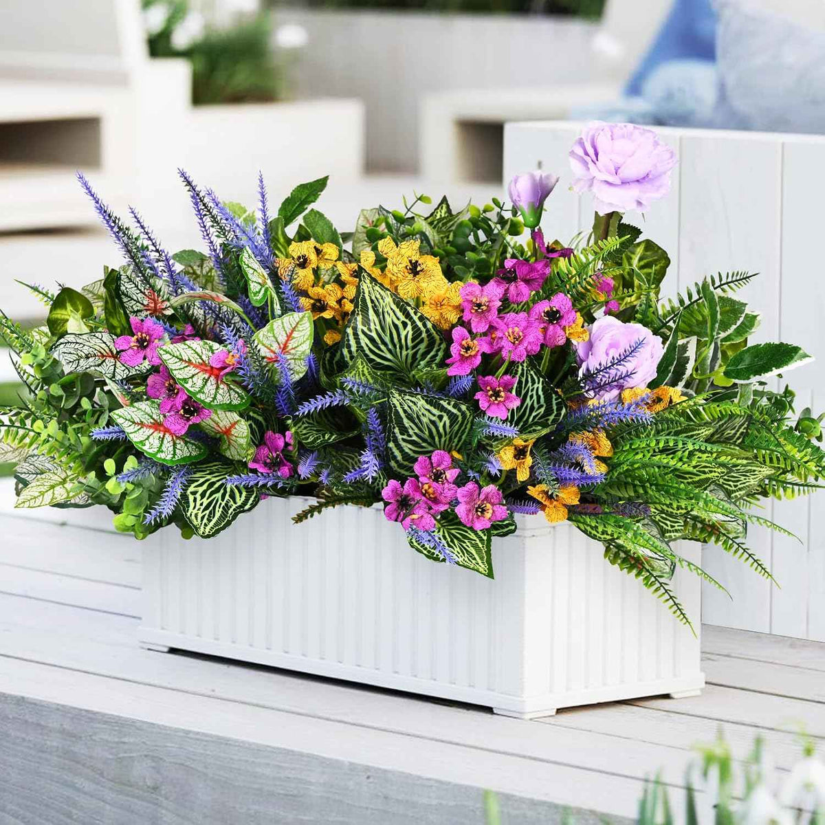 22Pcs Fake Greenery Stems Plants Outdoor UV Resistant Artificial Lavender Flowers fake bushes greenery shrubs for Indoor Outside Hanging Plants Garden Front Porch Patio Wedding Farmhouse Décor