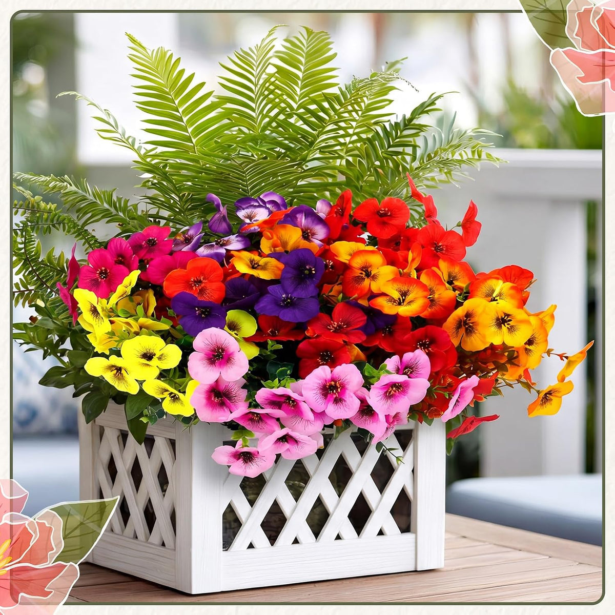 13 Bundles Artificial Flowers Fake Plants for Outside Indoor | Realistic Faux Greenery Outside Indoor, UV Resistant Fake Morning Glory Tall Ferns for Front Porch Window Box Garden Decor