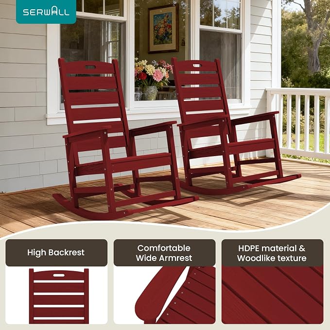 SERWALL Outdoor Rocking Chair Set of 4, Oversized HDPE Patio Rocking Chair - Image 9