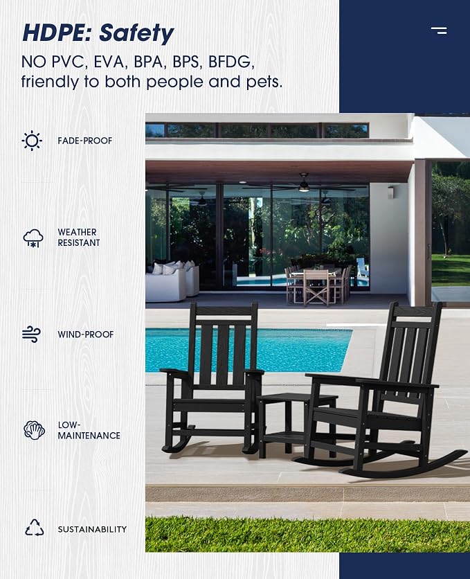 KINGYES Oversized Outdoor Rocking Chair Set of 4, All-Weather Patio Rocking - Image 6