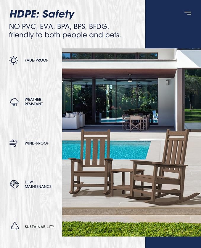 KINGYES Oversized Outdoor Rocking Chair Set of 2, All-Weather Patio Rocking - Image 6