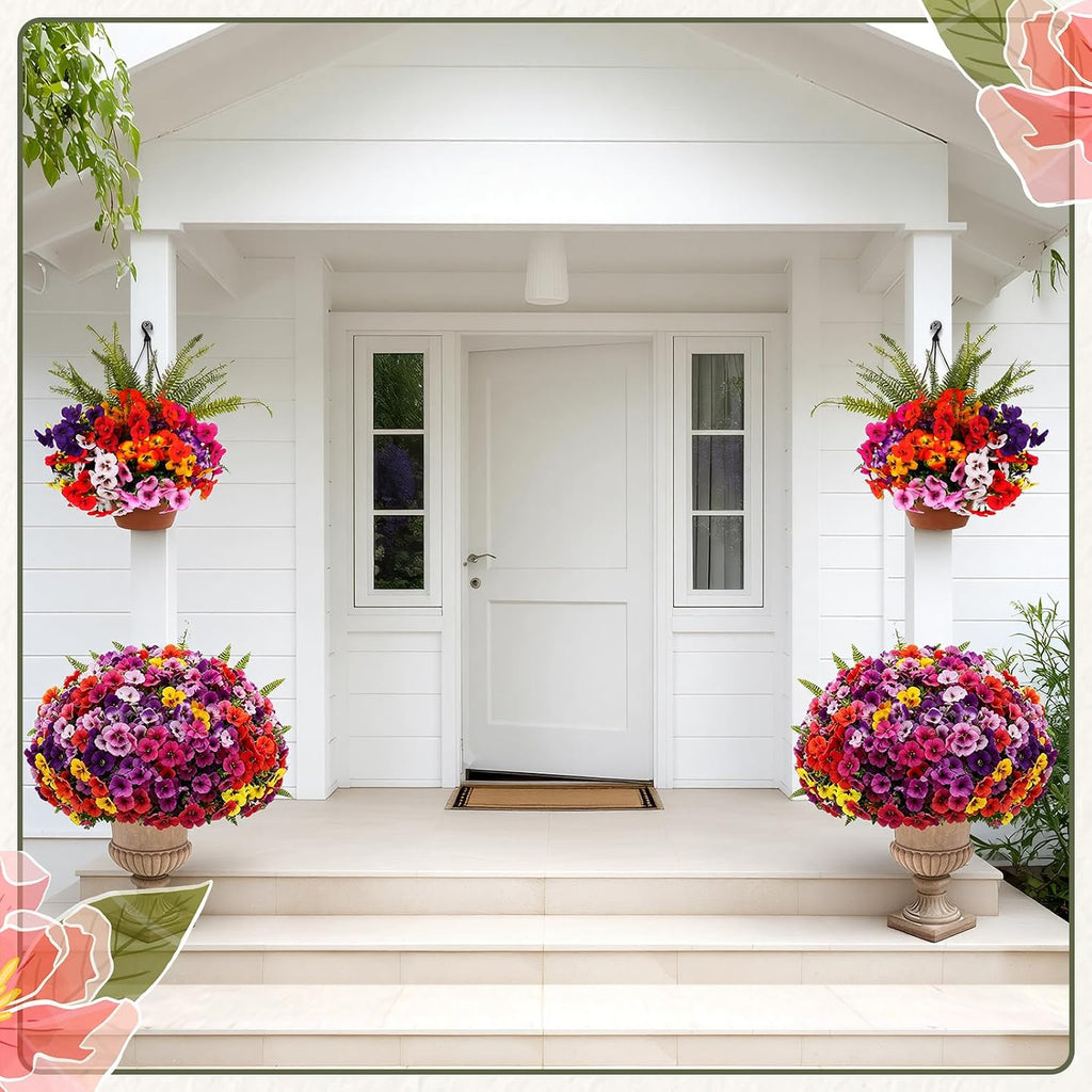 13 Bundles Artificial Flowers Fake Plants for Outside Indoor | Realistic Faux Greenery Outside Indoor, UV Resistant Fake Morning Glory Tall Ferns for Front Porch Window Box Garden Decor