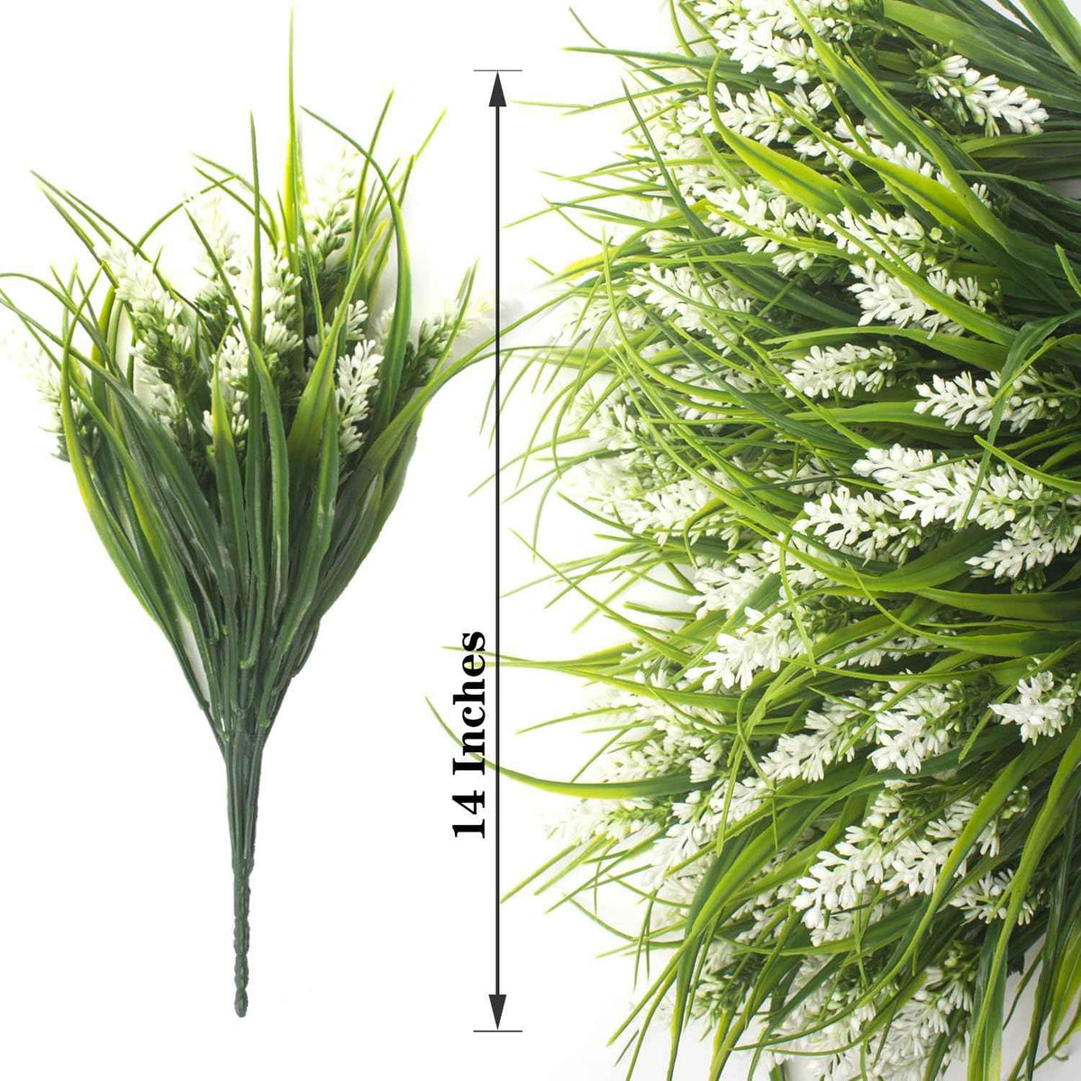 Grunyia 20 Bundles Artificial Plants Outdoor Fake Monkey Grass with Flowers (White)