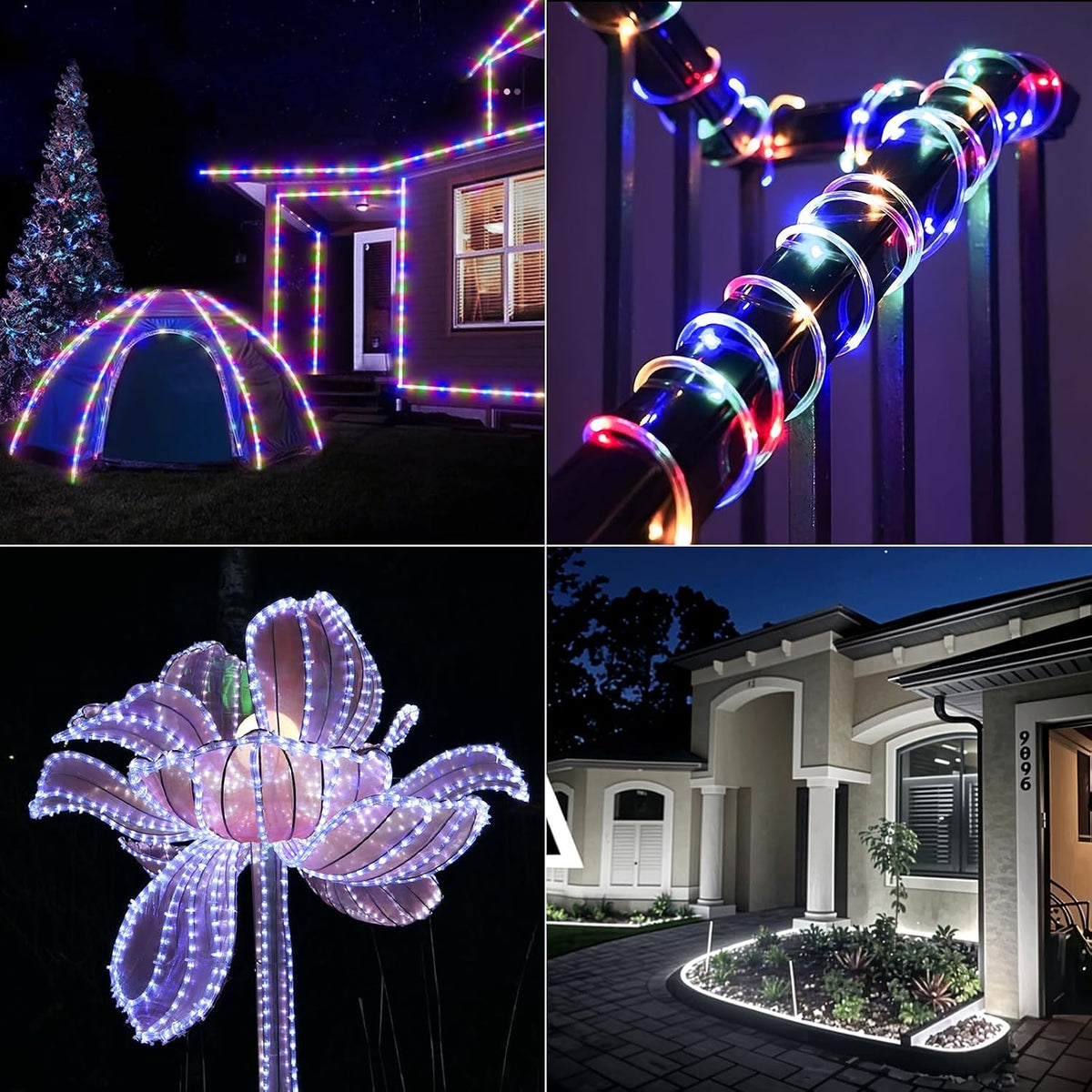 100FT 720 LED Waterproof Rope Lights with Remote, 8 Modes and 4 Brightness Tube Lights for Christmas, Bedroom, Patio, Outside, Garden, Indoor Outdoor Decoration (White and Multicolor Change)