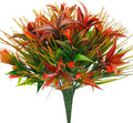 Uieke 6Pcs Outdoor Artificial Plants UV Resistant, Fake Morning Glory Flowers with Orange Grass, Tropical Flowers Fall Leaves Foliage for Garden Patio Sidewalk Décor Red