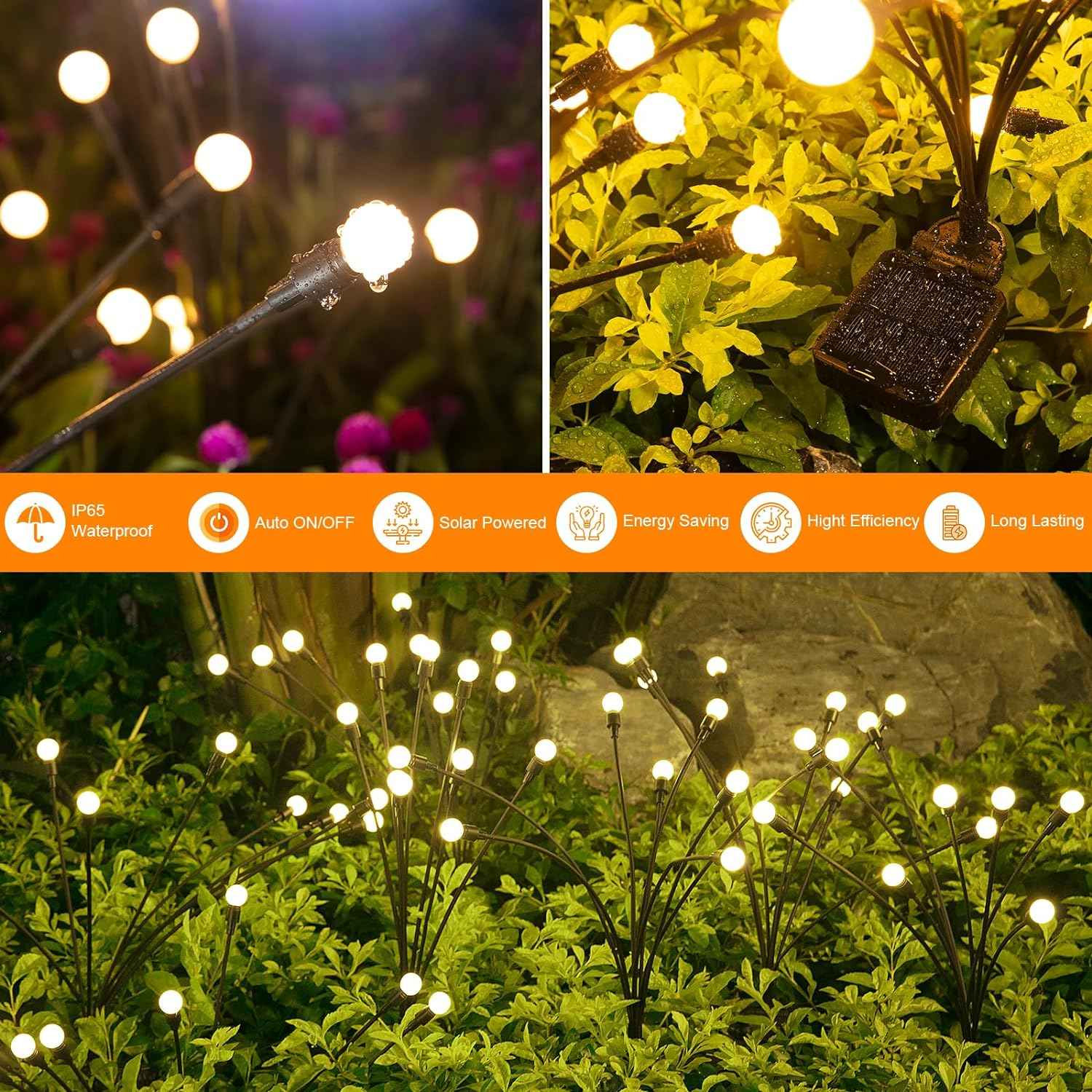 ASMAD Solar Lights Outdoor(4 Pack-32 LEDs),Solar Garden Lights,Fairy Lights | Firefly Light for Garden Decor, Outdoor lights, Outdoor Decor, Patio Decor, Gifts for Women, Gifts for Grandma, Big Bulb