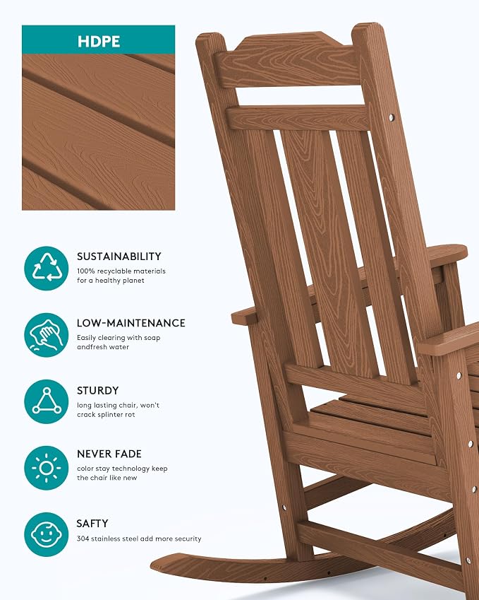 SERWALL Outdoor Rocking Chair Set of 6, Patio Rocking Chair Sets, HDPE Rocking - Image 5