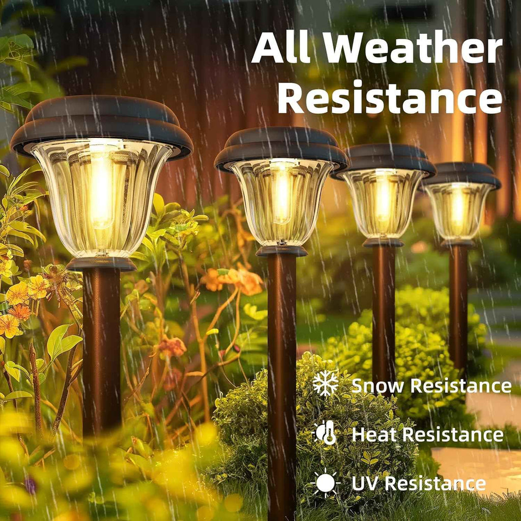 DERAYSION 8 Pack Solar Lights Outdoor, Stainless Steel Glass Solar Pathway Lights, Auto On/Off Long-Lasting Waterproof Garden Lights for Landscape, Path, Yard, Driveway, Walkway Decor (Warm White)