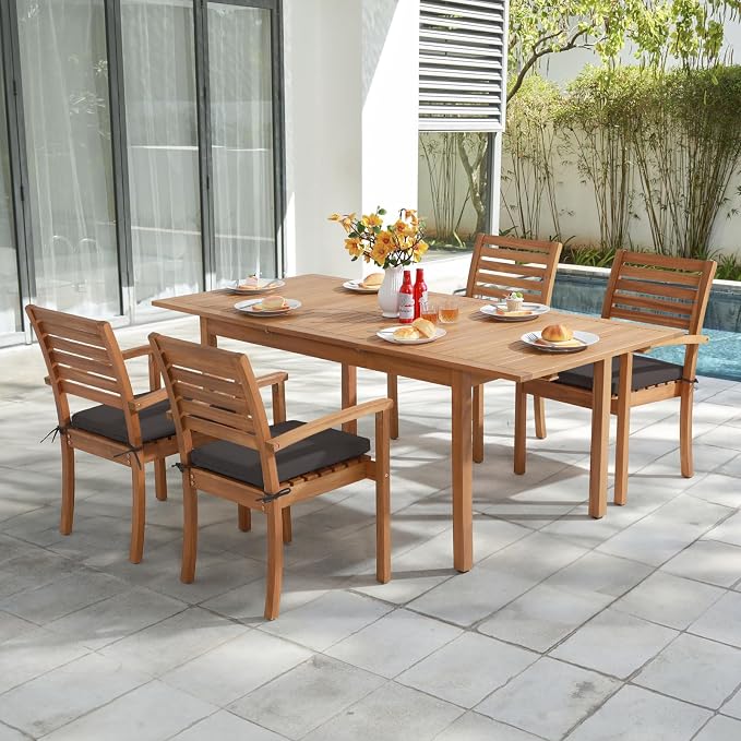 OC Orange-Casual Stackable Patio Dining Chairs Set of 2, Outdoor Acacia Wooden - Image 6