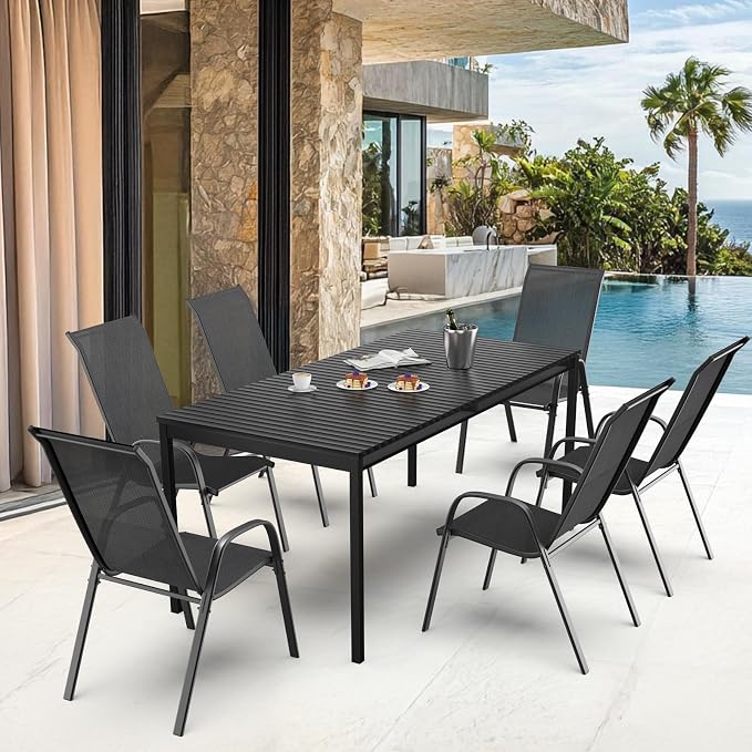 VINGLI Patio Chairs Set of 8 – Stackable Outdoor Dining Chairs - Image 5