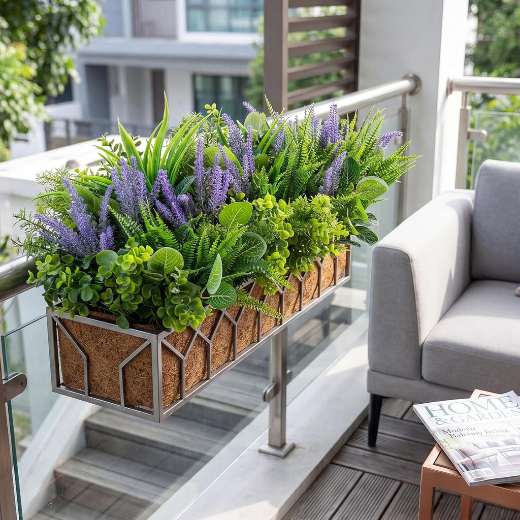 Daifunli 24 Pcs Outdoor Artificial Plants UV Resistant Window Box Flowers | Fake Bushes Greenery Stems, Faux Shrubs for Outdoor Window Box Patio Porch Yard, Wedding Decor