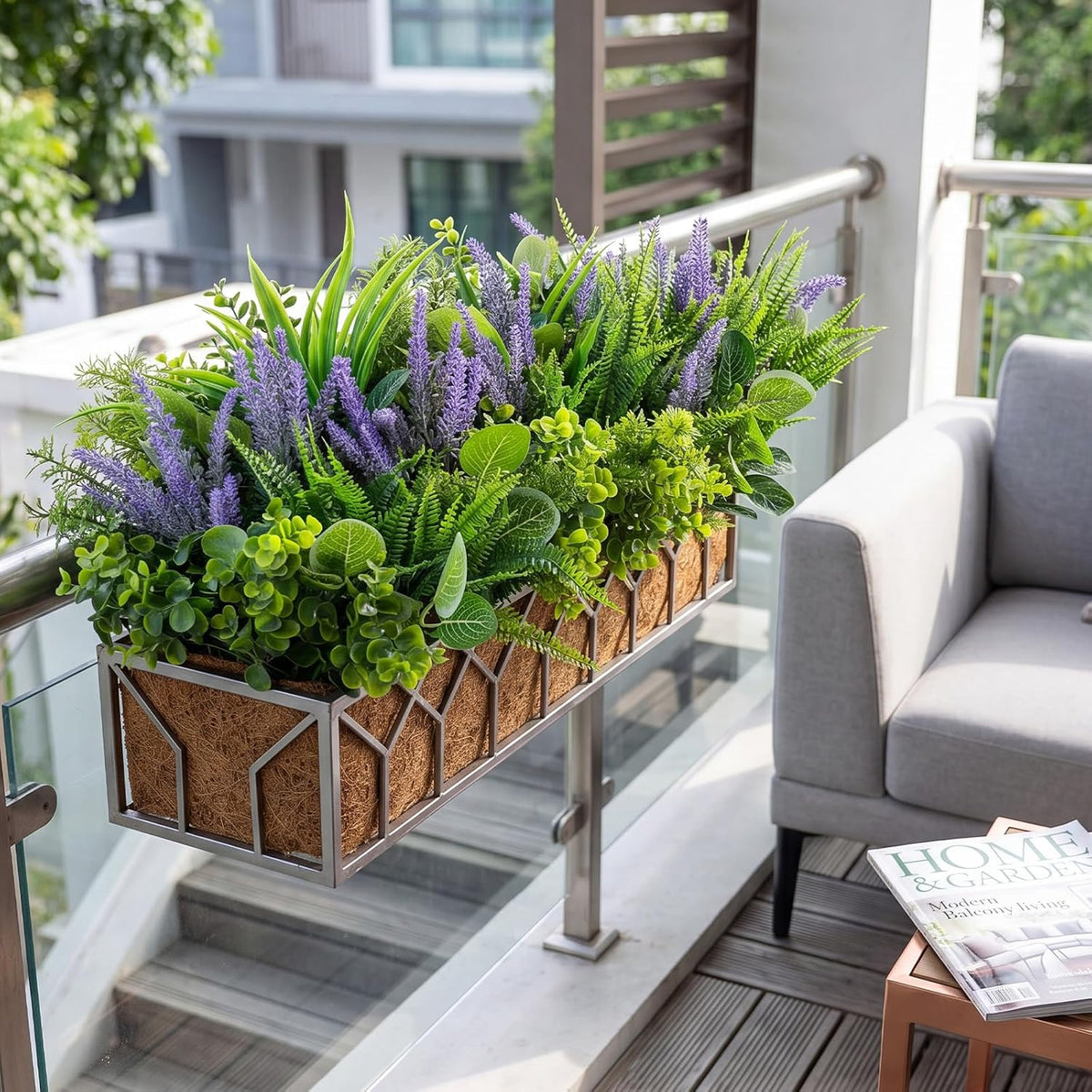 Daifunli 24 Pcs Outdoor Artificial Plants UV Resistant Window Box Flowers | Fake Bushes Greenery Stems, Faux Shrubs for Outdoor Window Box Patio Porch Yard, Wedding Decor