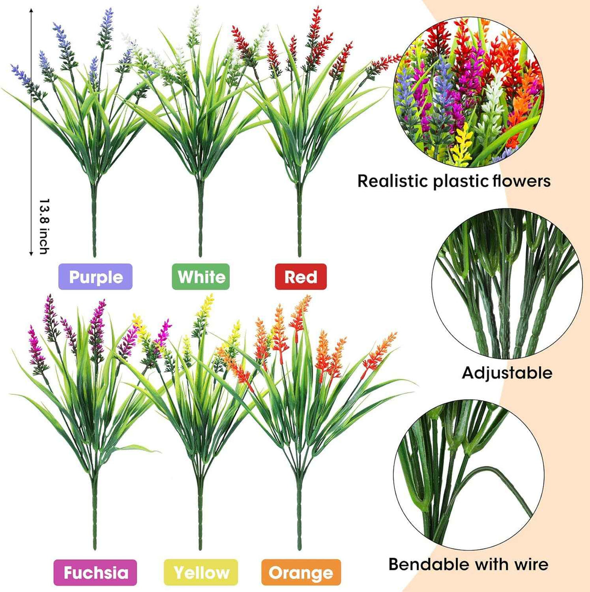Ouddy Decor 24 Pcs Artificial Flowers for Outdoors Fake Lavender, Mixed | Realistic plastic flowers, faux monkey grass shrubs, UV resistant, for porch garden window box office home decorations