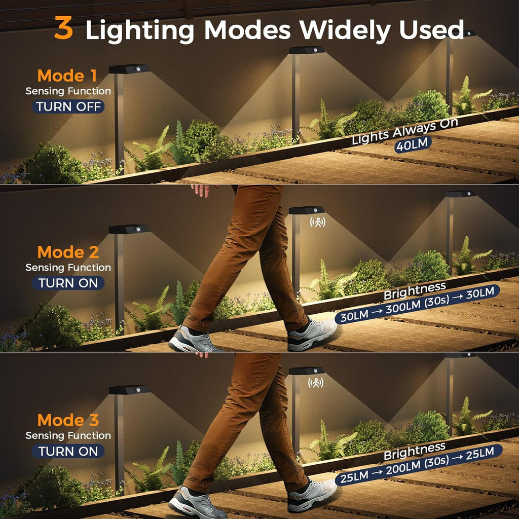 XMCOSY+ Solar Pathway Lights, 6 Pack Metal Motion Sensor Outdoor Lights | 300LM Bright Landscape Lights, All-Night Lighting, IP65 Waterproof Garden Light for Yard, Driveway & Walkway, Warm/Cool White