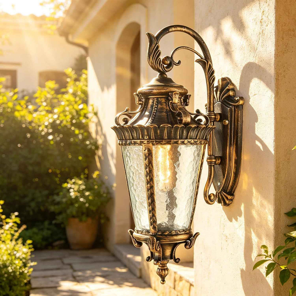 SAMTEEN Vintage Bronze Outdoor Wall Light Fixtures | 21-Inch Exterior Wall Sconce with Water Glass Shade, Waterproof Wall Lantern Aluminium Porch Lights for Garage Yard House