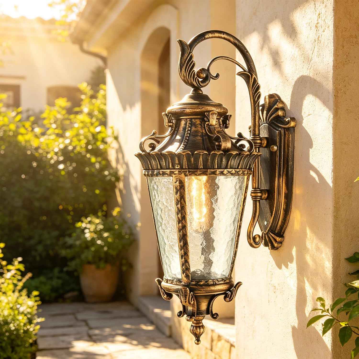 SAMTEEN Vintage Bronze Outdoor Wall Light Fixtures | 21-Inch Exterior Wall Sconce with Water Glass Shade, Waterproof Wall Lantern Aluminium Porch Lights for Garage Yard House