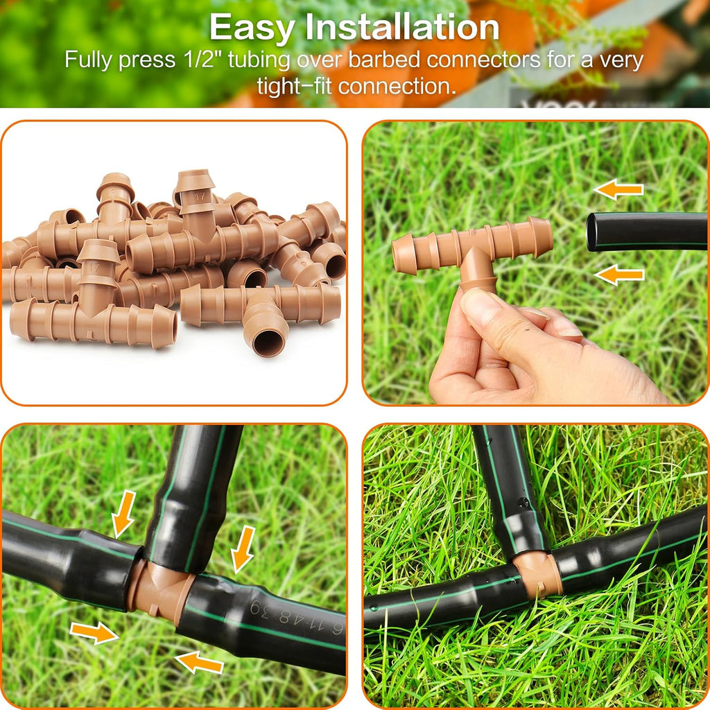 Drip Irrigation Fittings Kit for 1/2" Tubing, 37 Pieces 1/2 Inch Drip Line Connectors for Drip Sprinkler Systems - 14 Couplings, 8 Tees, 6 End Caps, 5 Elbows, 2 cross connectors and 2 drip valves