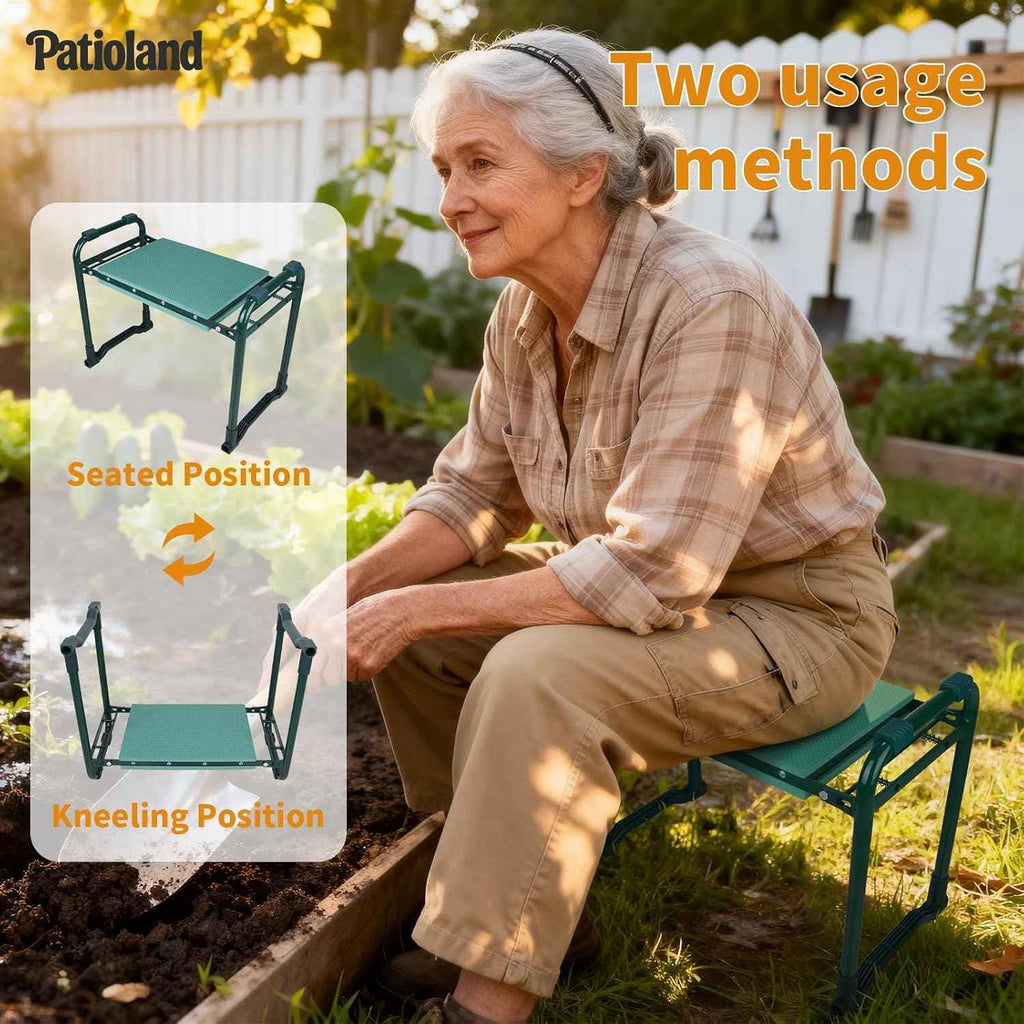 Garden Kneeler and Seat, Gardening Workseat with Tool Pouch and HandBag | 2-in-1 Flip Bench for Yard Work, Folding Garden Stool for Senior, 10.2" Widen Kneeling Pad, Gardening Gift for Women Men