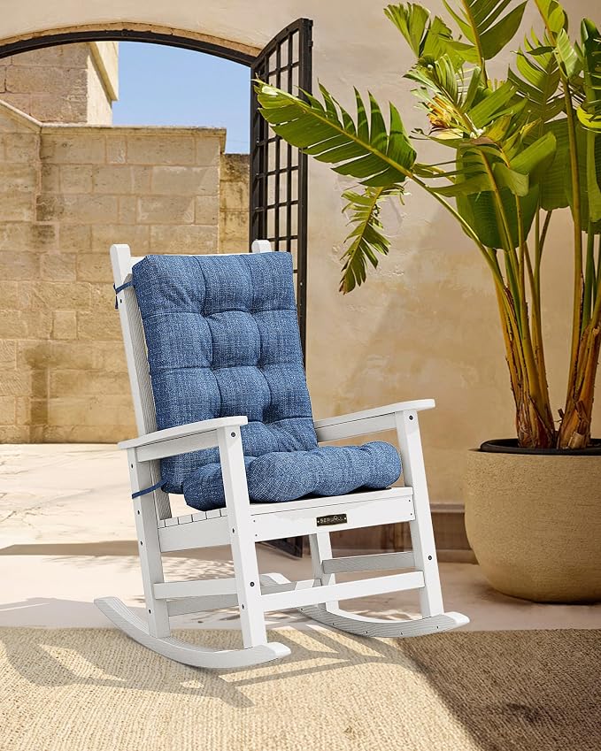 SERWALL HDPE Outdoor Rocking Cushion Set of 2, Memory Foam Cushion Navy - Image 8