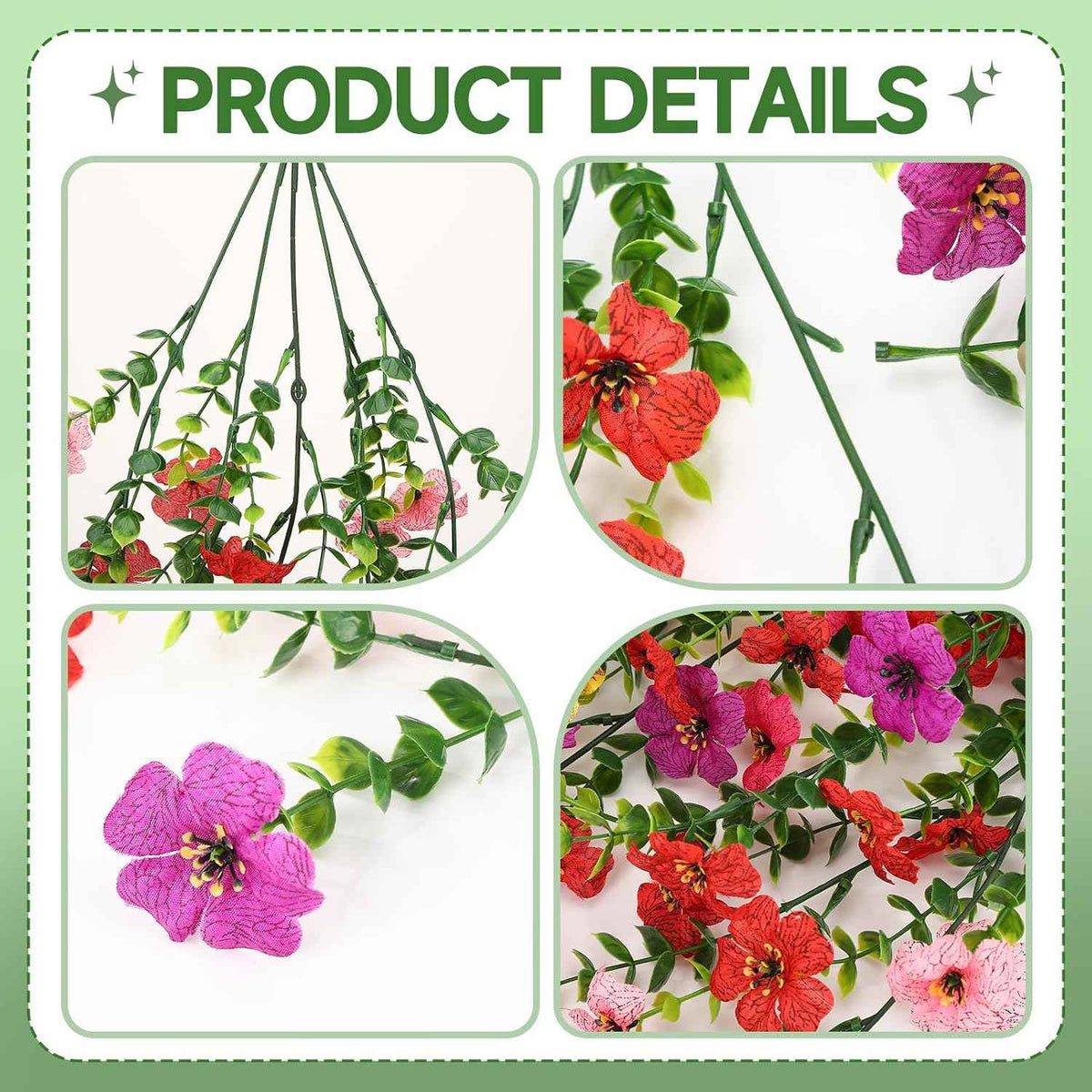 Artificial Flowers Hanging Plants 4 Pack Faux Vines Pothos Fern | UV Resistant Fake Plants for Indoor Outdoor Wall Decor Home Wedding Living Room Decorations Pink Purple Red Yellow