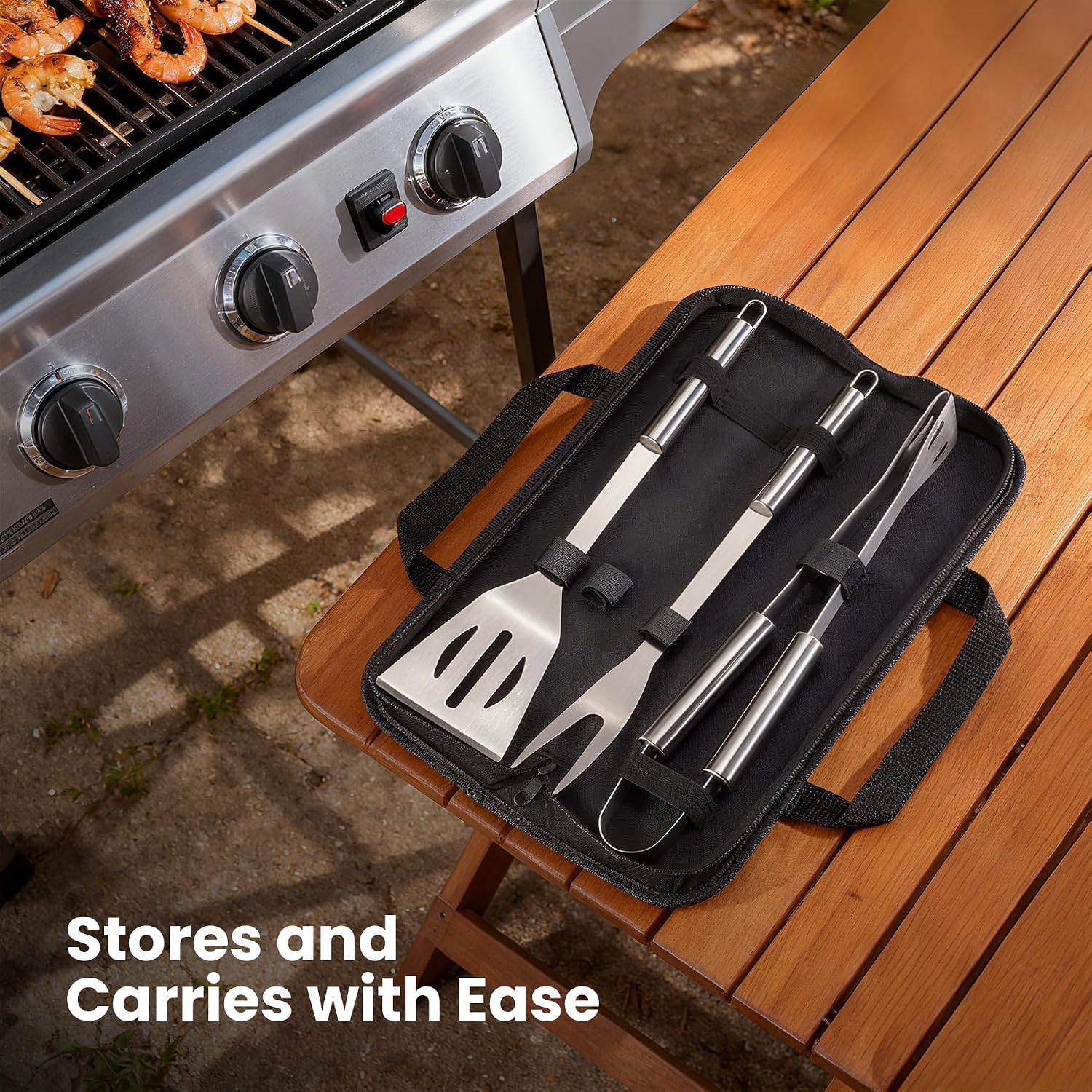 Grilling Accessories Tool Kit 4-Piece, Stainless Steel Barbeque Grilling Tools Set for Men with Carry Bag for Outdoor Grilling BBQ Tools Kit
