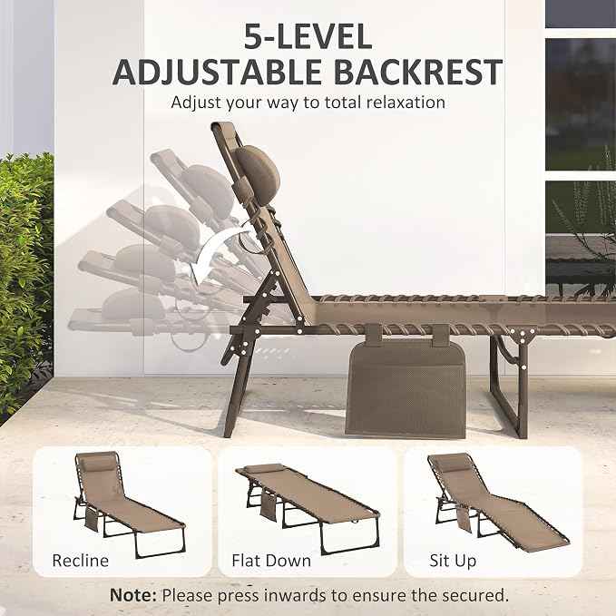 Outsunny Chaise Lounge Chair Outdoor, 5-Position Adjustable Sun Tanning Chair