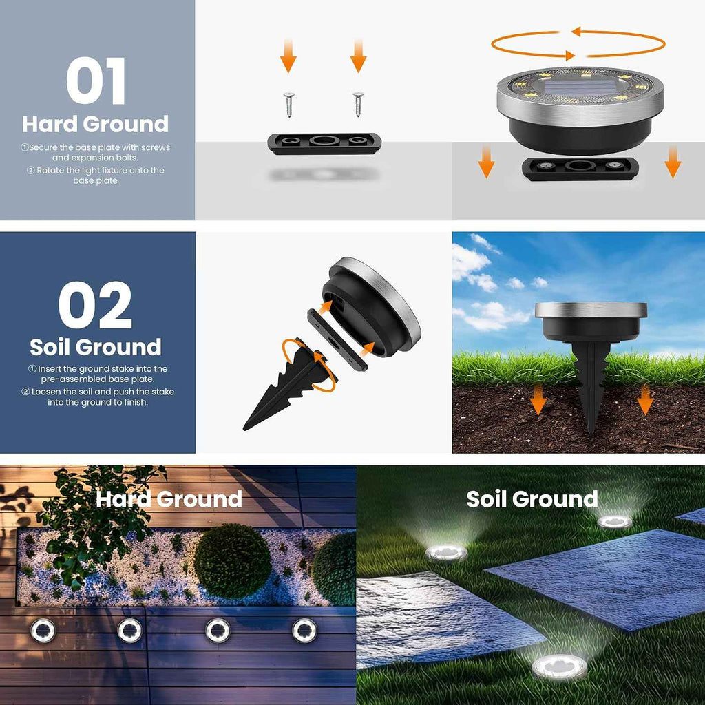 SOLPEX 10 Pack Solar Ground Lights Outdoor, Backyard Decor Cool White | IP65 Waterproof Stainless Steel Landscape Lighting for Walkway, Driveway, Pathway, Garden, Patio