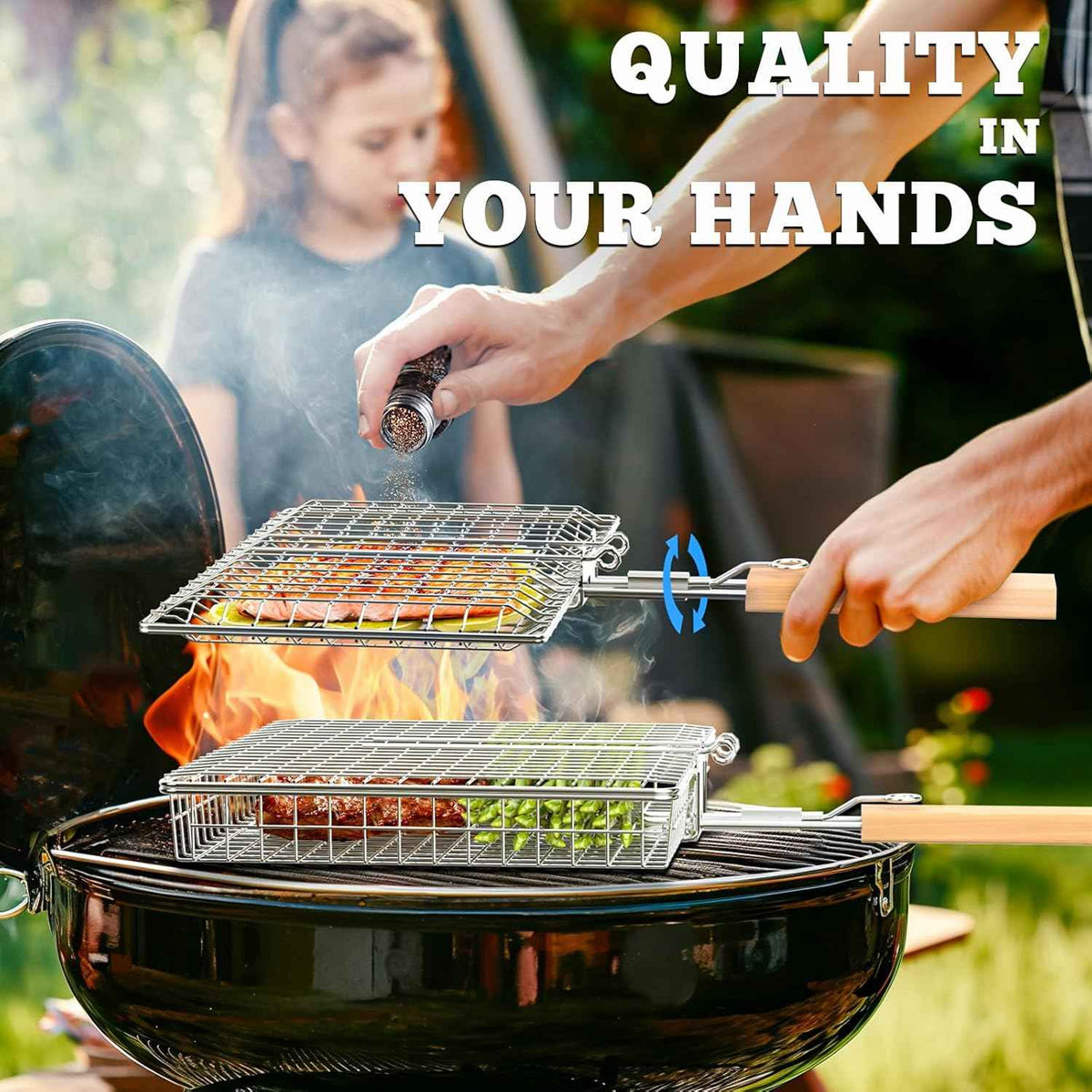 Nesting Grill Basket Set, BBQ Accessories, Outdoor Camping, Gifts for Men | 304 Stainless Steel, Removable Handle, Smoker Rack grilling Tools for Fish Vegetable, Cooking Grate, Birthday for Dad Husband