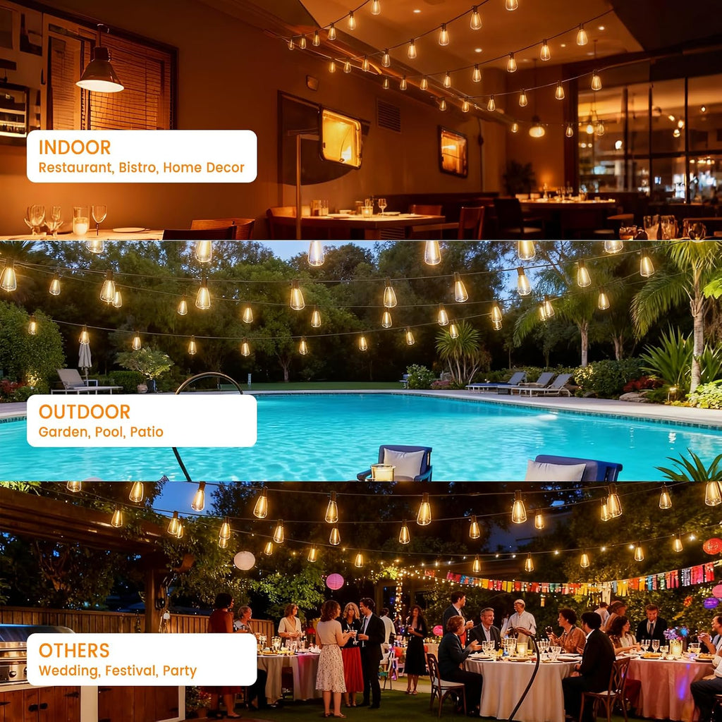 200FT ST38 Outdoor String Lights with 100 1W Plastic Shatterproof Bulbs | Pogestrand 2200K Warm White Waterproof LED Edison Hanging Connectable Patio String Lights for outside,Backyard,Bistro,Porch
