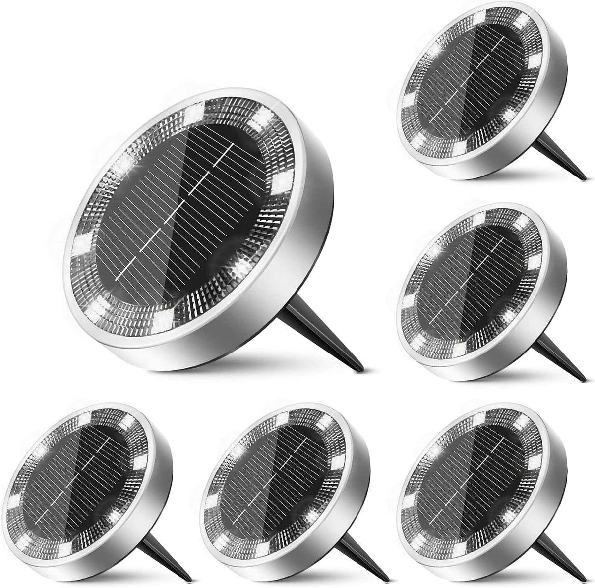 6 Pack Solar Lights Outdoor Waterproof, 8 LED Solar Ground Lights | Flat Solar Disc Light Landscape Lighting for Pathway Garden Yard Walkway Driveway Lawn, Cool White