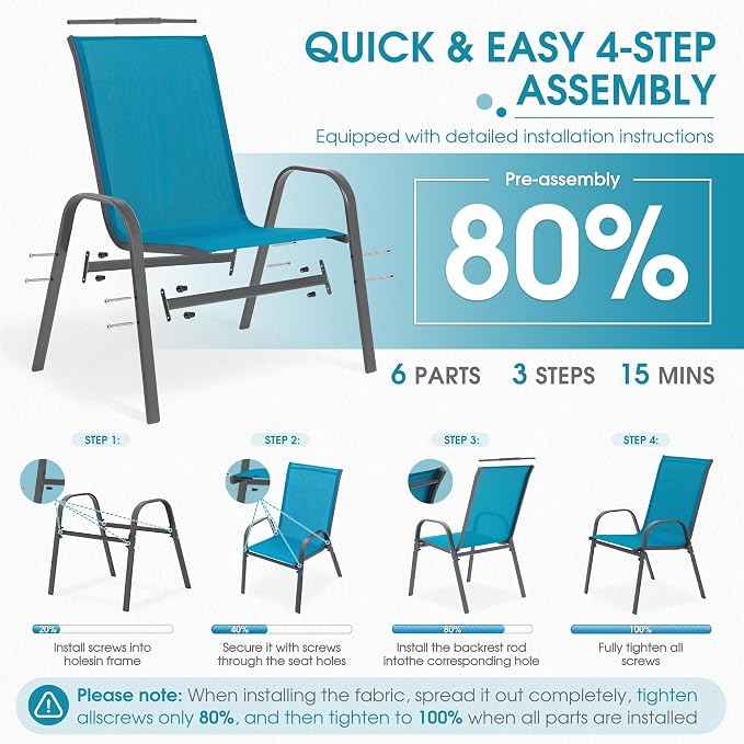 Outdoor Stackable Chairs Set of 6, Stacking Patio Chairs