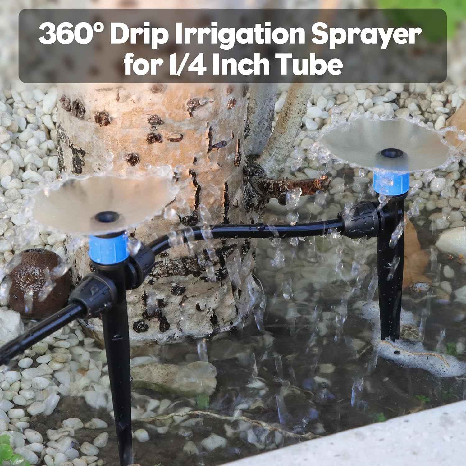 35PCS Double-Head Drip Irrigation Emitters Sprayers for 1/4" Tubing (Blue) | Barbed Drip Emitters for 4/7mm Tubing, Adjustable 360 Degree Vortex Water Flow Dripper with Lock for Garden Watering System