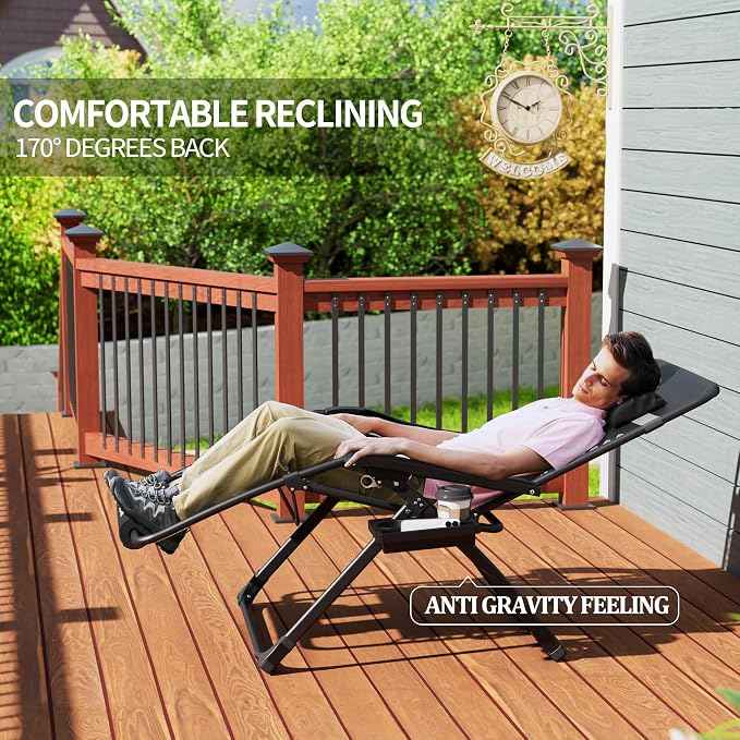 UDPATIO Oversized Zero Gravity Chair Set of 2, 29In XL Patio Reclining Chair