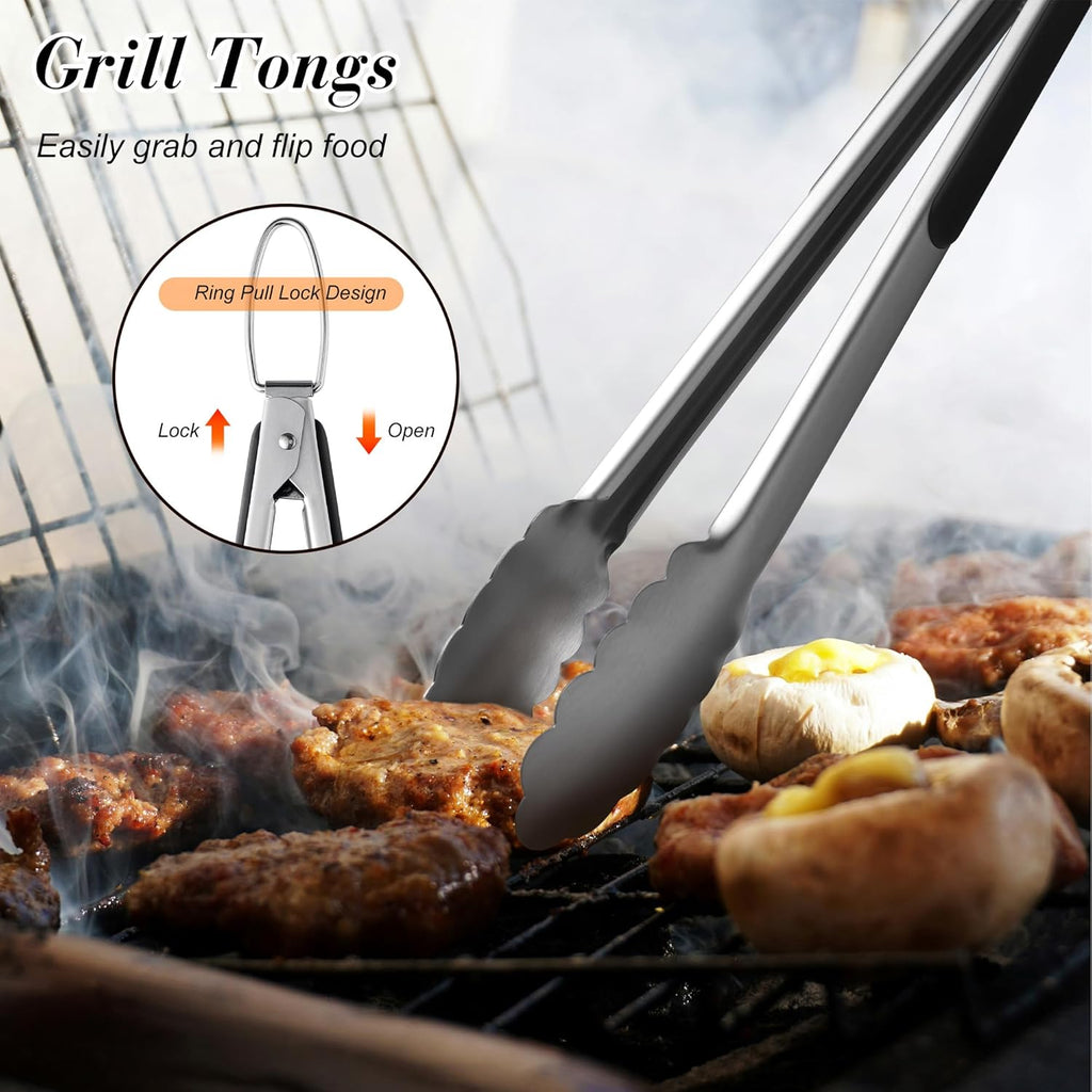 Griddle Accessories Kit - Heavy Duty Grill Tools Set, Grilling Accessories | Stainless Steel BBQ Set with Grill Tongs, Spatula, Fork and Gift-Box for Outdoor Barbecue, Home Grill (3PCS)