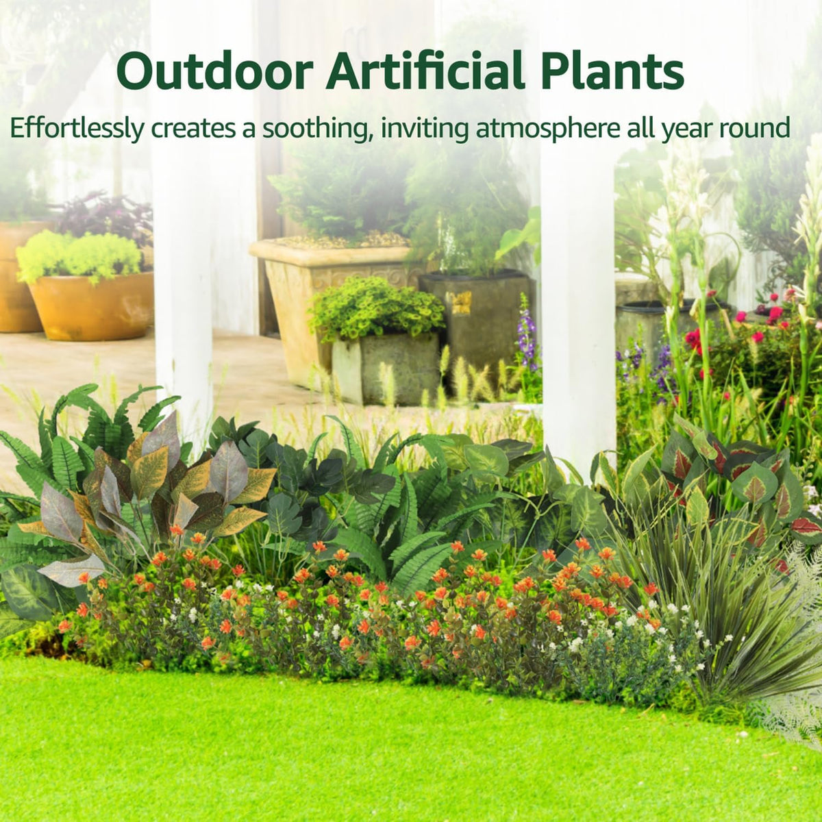 24 Pcs Artificial Plants Outdoor, UV Resistant Fake Flowers Greenery Stems | Plastic Waterproof Fake Greenery Stems Bulk, Faux Outside Hanging Plants, Easy Styling for Garden, Porch, Patio