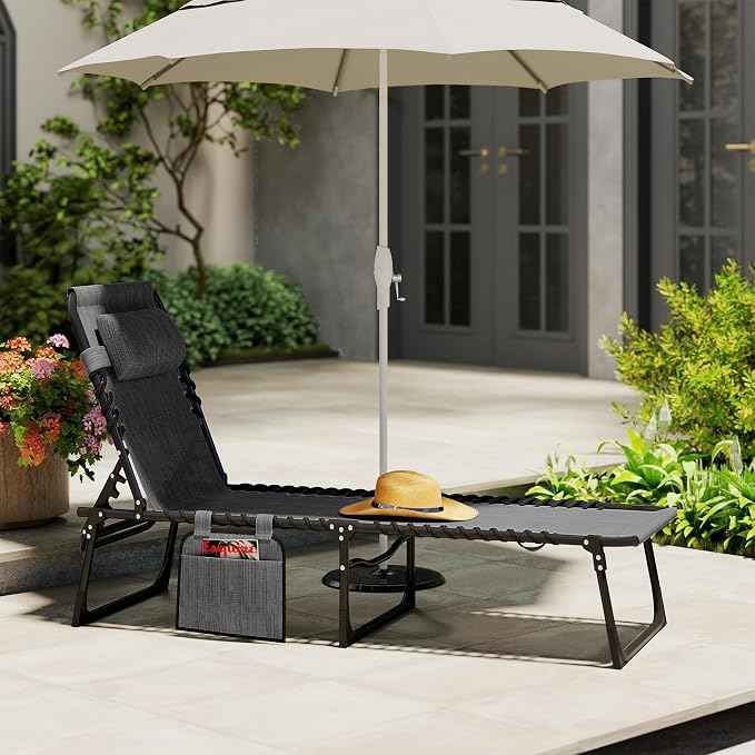 Outsunny Chaise Lounge Chair Outdoor, 5-Position Adjustable Sun Tanning Chair