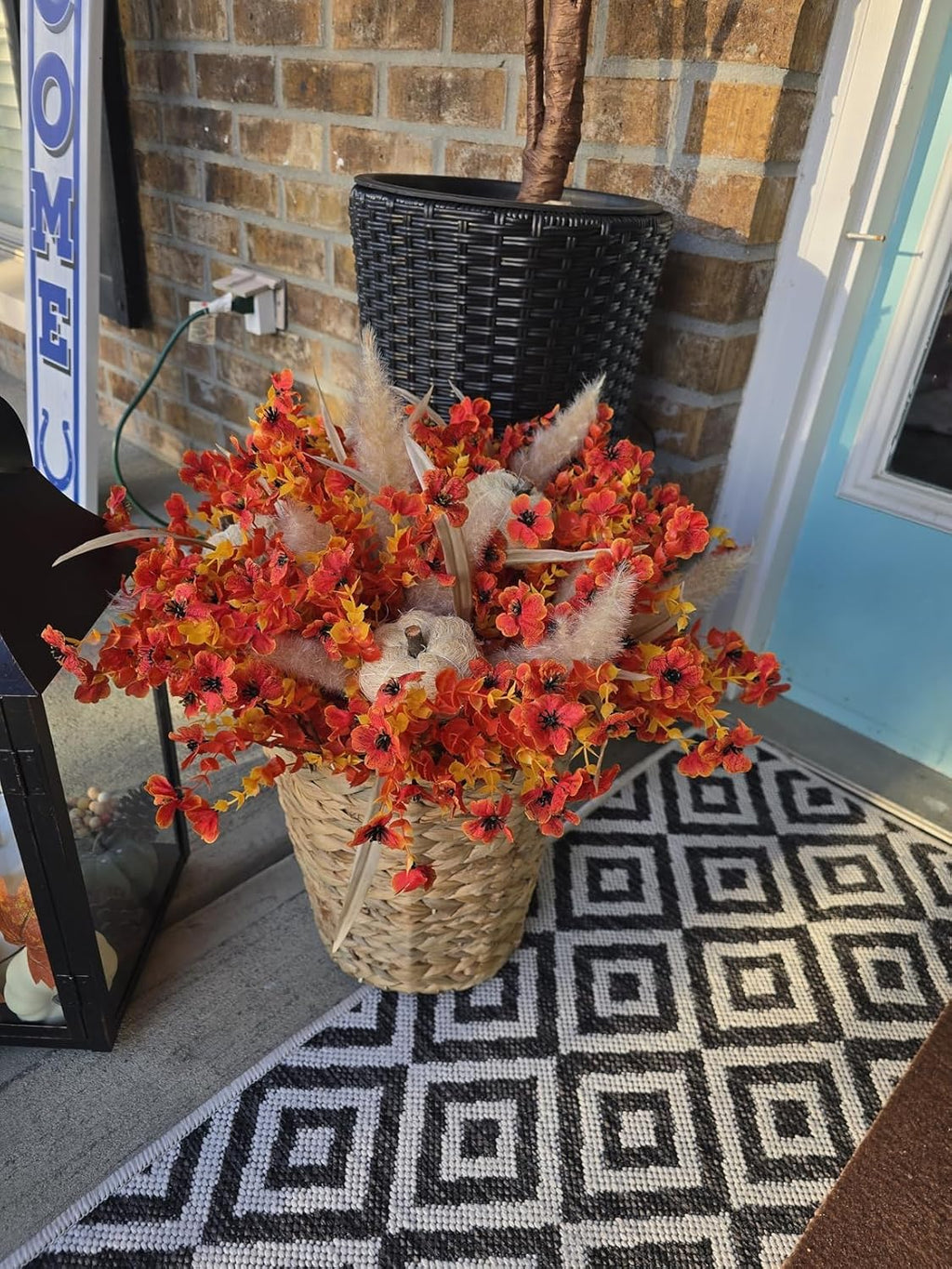 Faux Flower Daisy with Eucalyptus Leaves Fake Plants Greenery Boxwood Outdoor Indoor Garden Home Decoration Porch Patio 12 Bundles Orange