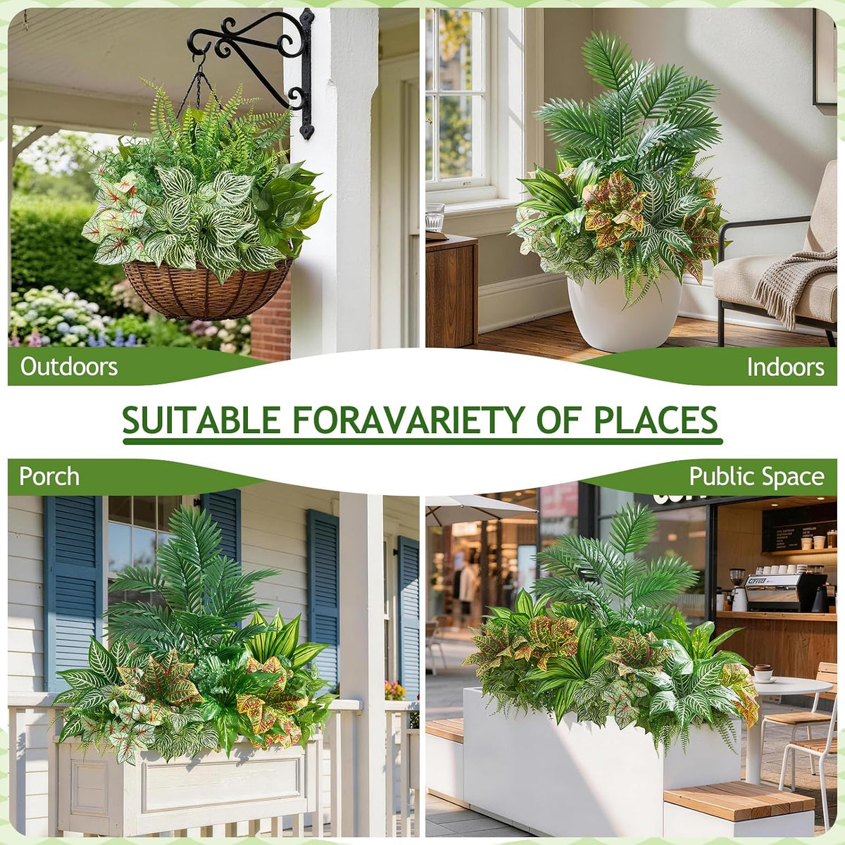 Alecono Artificial Plants Outdoor 11 Bundles UV Resistant Fake Greenery | Maintenance-Free Faux Stems for Window Box, Porch, Patio Decor & Outdoor Planters (No Planter Included)
