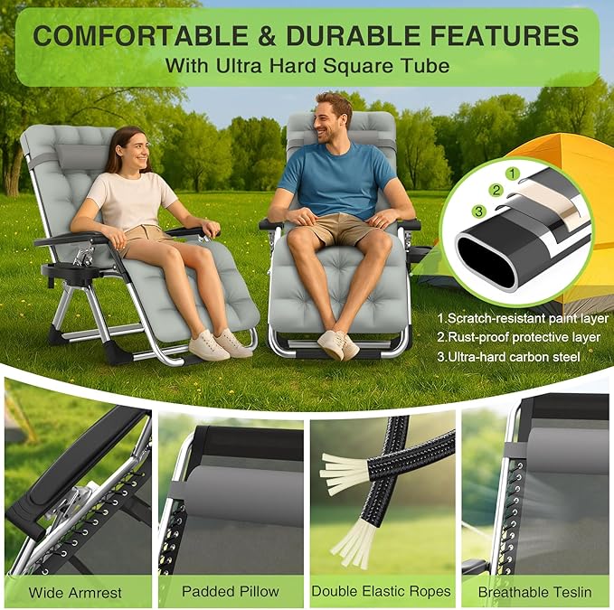 Suteck Zero Gravity Chair Set of 2, Reclining Camping Lounge Chair w/Removable - Image 5