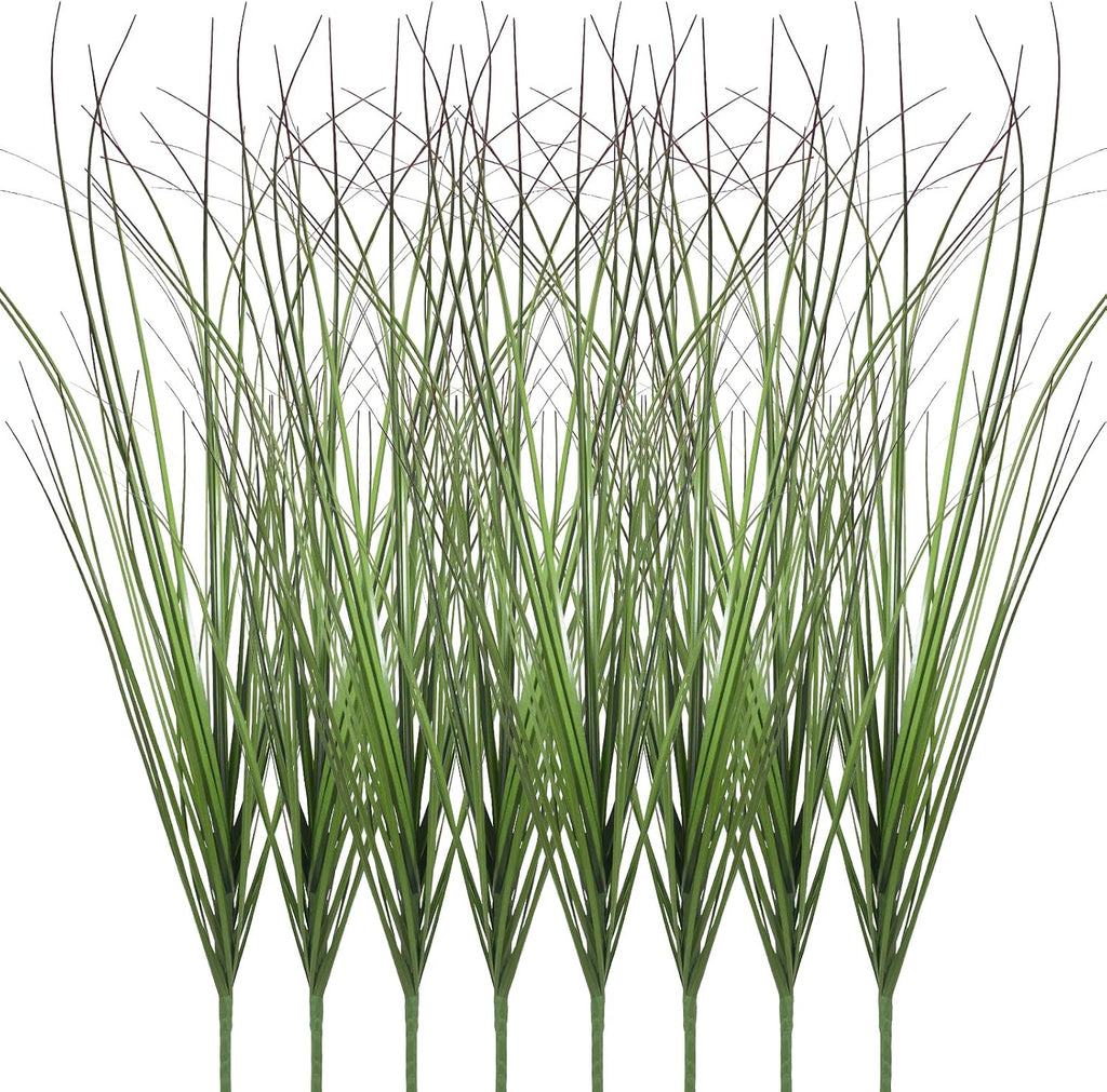 8 Bundles Artificial Plants Onion Grass Outdoor 17 Inch Tall Fake Shrubs Wheat Grass UV Resistant Greenery Stems Faux Bushes Plant for Indoor Outdoor Garden Office Home Decor（Green Red Tail）